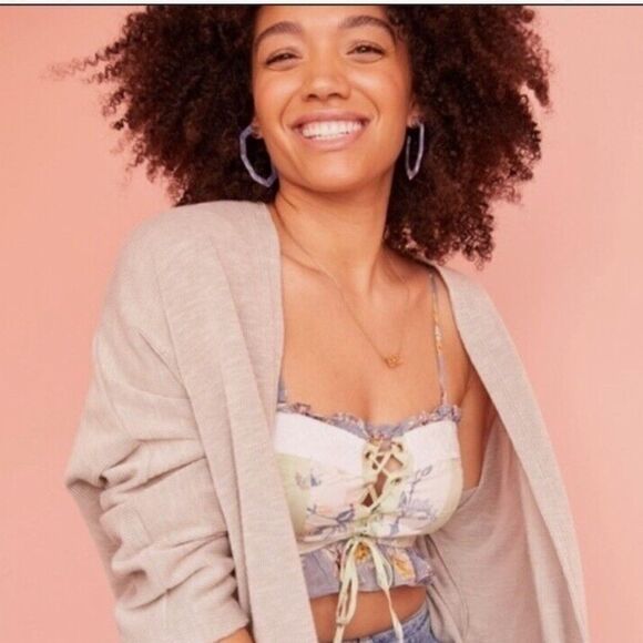 NWT DONNI. Anthropologie Womens Sandwash Cardigan OSFM Ribbed Sweater - Picture 2 of 7